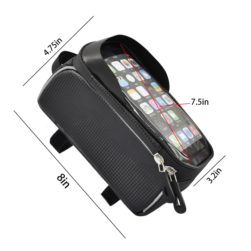 Oberrohr-Taschen-Telefon-Halter-Tasche mit Kopfhörer-Loch-Fenster-Halter 8x3.2x4.75“
