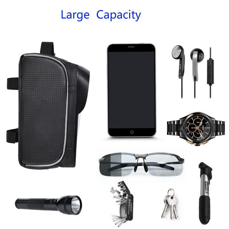 Oberrohr-Taschen-Telefon-Halter-Tasche mit Kopfhörer-Loch-Fenster-Halter 8x3.2x4.75“