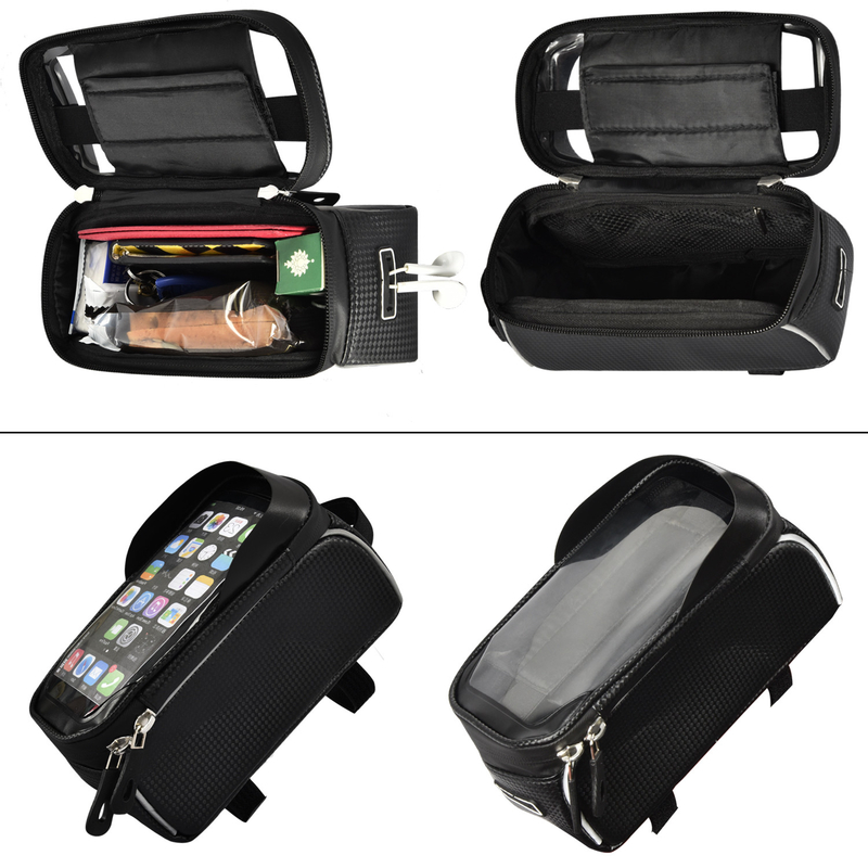 Oberrohr-Taschen-Telefon-Halter-Tasche mit Kopfhörer-Loch-Fenster-Halter 8x3.2x4.75“