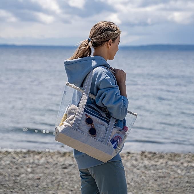 Klare freundliche Einkaufstasche-Fördermaschine Eco transparentes PVC Tote Bag Stadium Outdoor Beach 14x5x13“