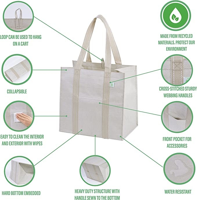 Hochleistungssegeltuch-Einkaufstasche mit Taschen machen Codycross-Lebensmittelgeschäft freundliches Eco Reißverschluss zu