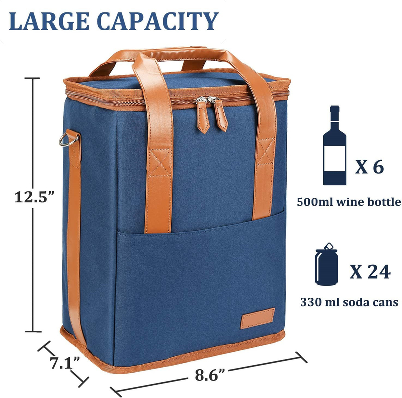 XL isolierte Kühltasche-Beutel für Flaschen 8.6X7.1X12.5 des Lebensmittelgeschäft-Wein-6“