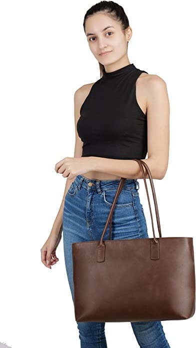 Lederner Laptop Tote Bag, Büro-Umhängetasche des Weinlese-tragbaren Computers der Arbeits-16x21