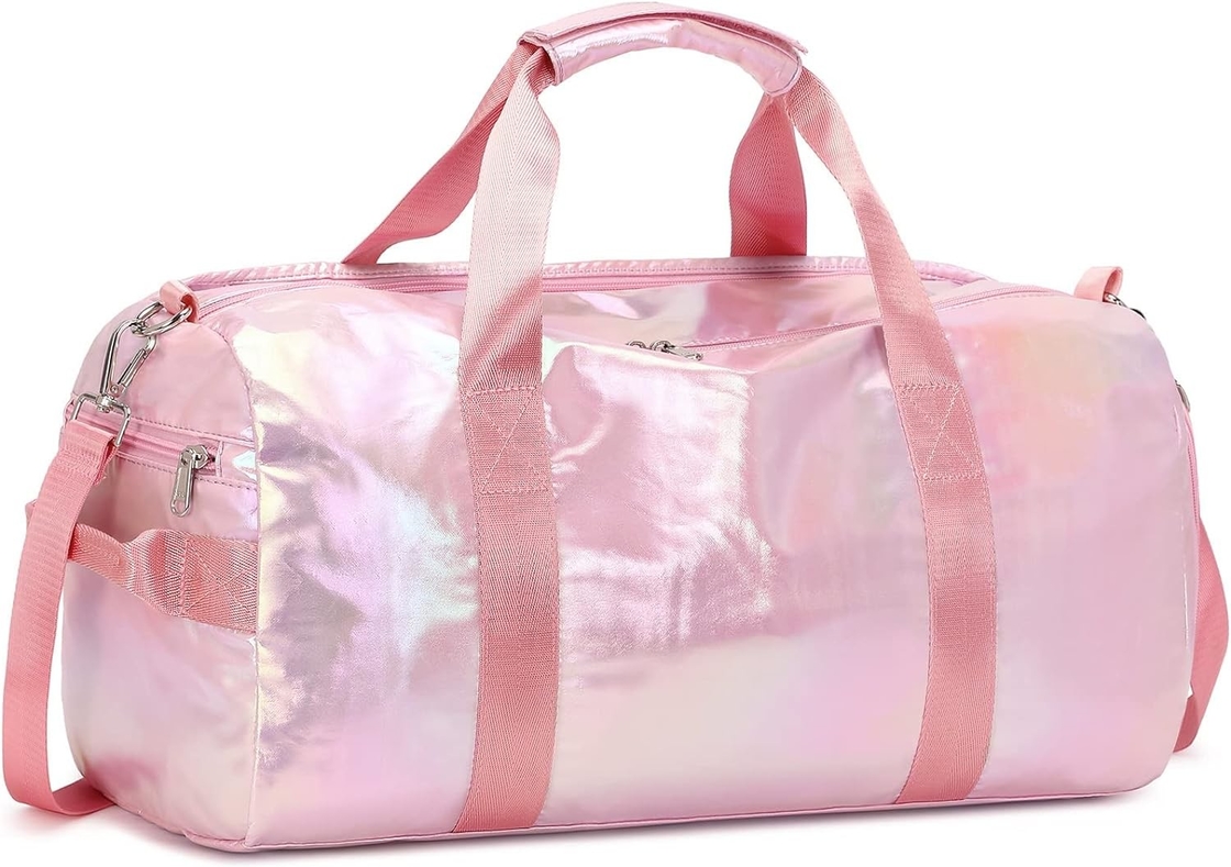 Wasserdichtes Polyester Metallfarben rosa Farbe Übernachtung Wochenende Fitnessstudio Tanztasche mit nasser Tasche