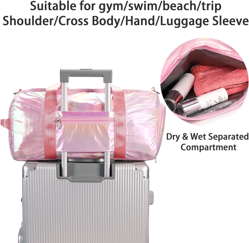 Wasserdichtes Polyester Metallfarben rosa Farbe Übernachtung Wochenende Fitnessstudio Tanztasche mit nasser Tasche