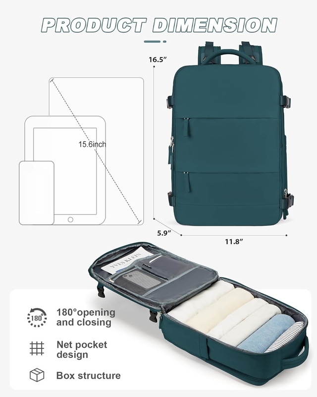 Wasserdichte Fluggesellschaft zugelassen Tragen Sie einen Laptop Hochschule Wandern Reisen Rucksack mit Schuhfach für Frauen Männer