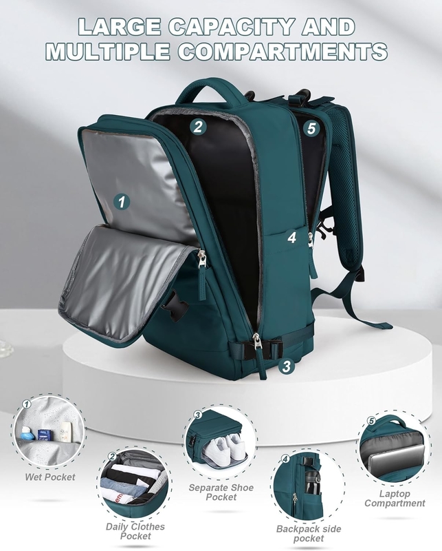 Wasserdichte Fluggesellschaft zugelassen Tragen Sie einen Laptop Hochschule Wandern Reisen Rucksack mit Schuhfach für Frauen Männer