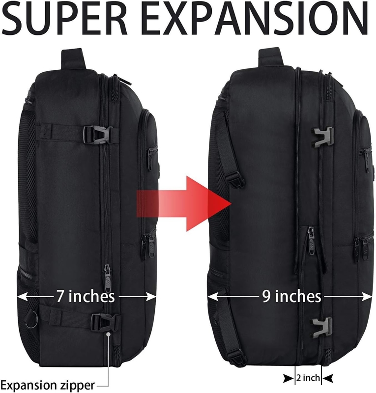 Schwarz 40L Erweiterbare Handgepäcktasche Fluggenehmigte Outdoor-Tasche