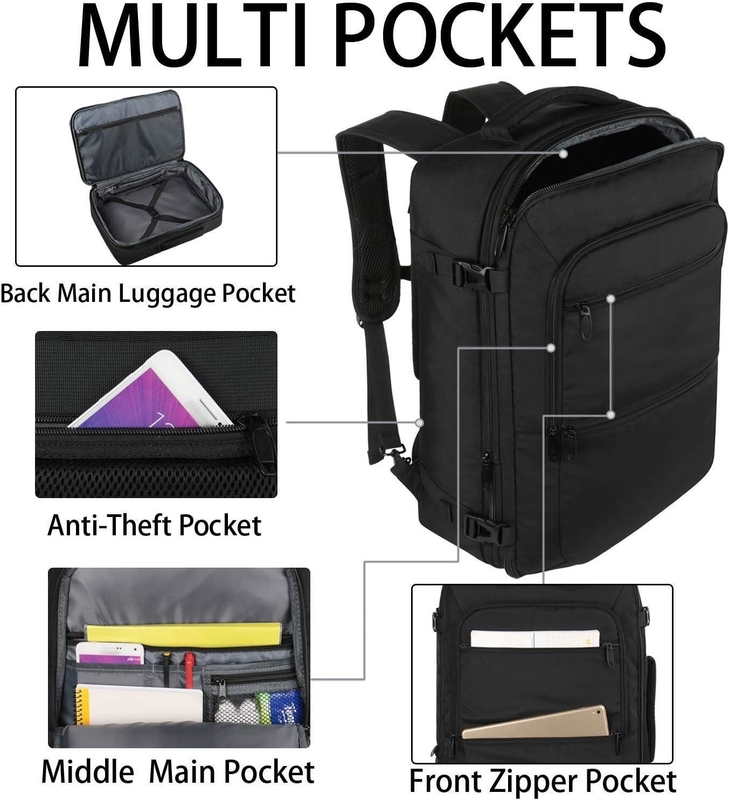 Schwarz 40L Erweiterbare Handgepäcktasche Fluggenehmigte Outdoor-Tasche