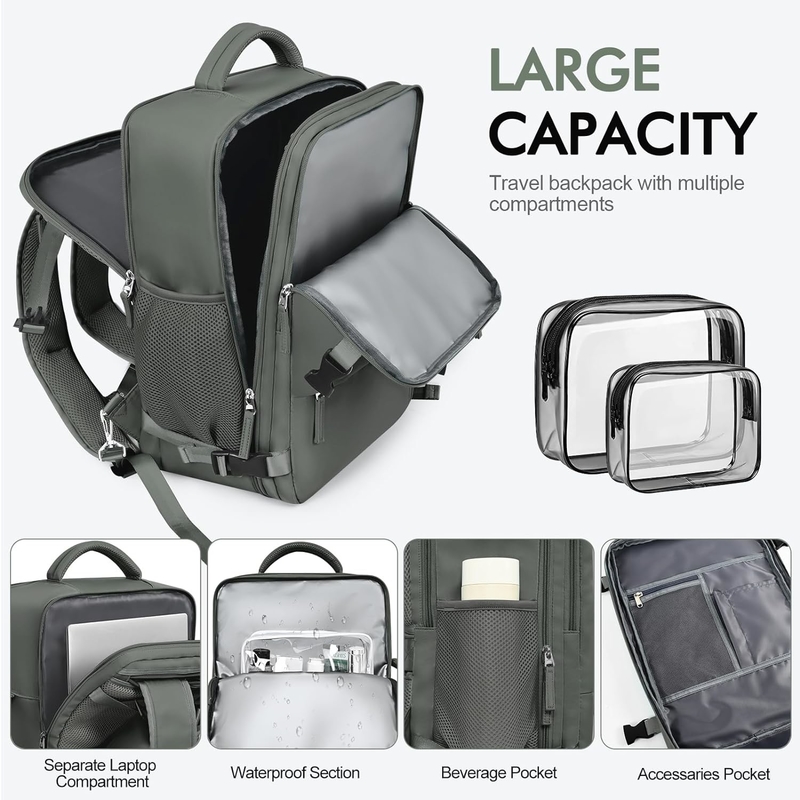 Casual Carry On Luggage Bag Olive Green Duffel Reisetasche mit USB-Ladeanschluss