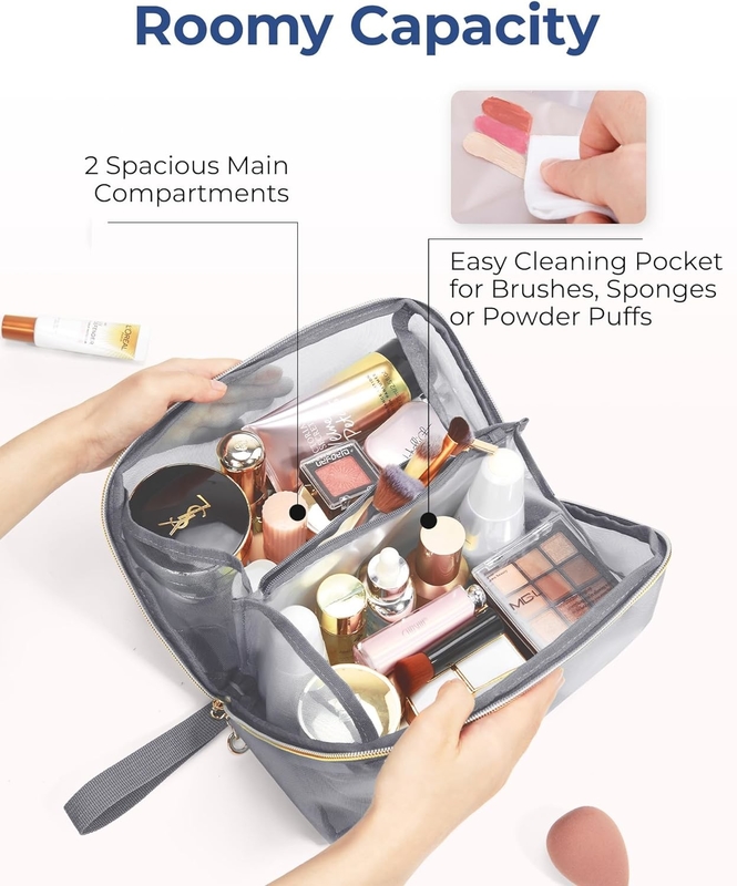 Tragbare große schwarze Maschen-Kosmetik-Tasche Offene Flat-Organisator Reisetasche für Männer Frauen