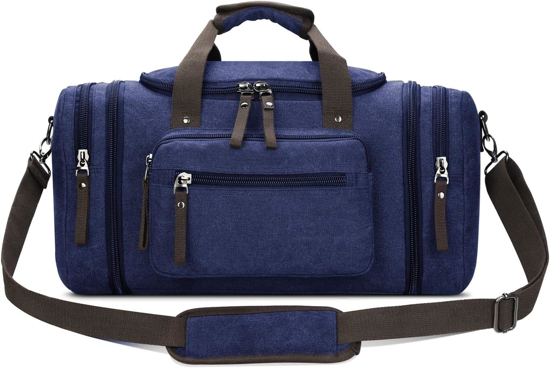 Dauerhafte Leinwand Blaue Wochenender-Nachtbeutel Sport Fitnessstudio Yoga Messenger-Tasche mit Griff