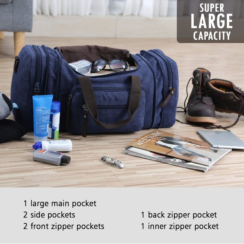 Dauerhafte Leinwand Blaue Wochenender-Nachtbeutel Sport Fitnessstudio Yoga Messenger-Tasche mit Griff