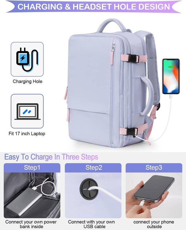 Purpur 17,3 Zoll Laptop Fluggesellschaft zugelassen Gepäck als persönliche Gegenstände tragen Wochenende Wandern Reisetasche für Frauen