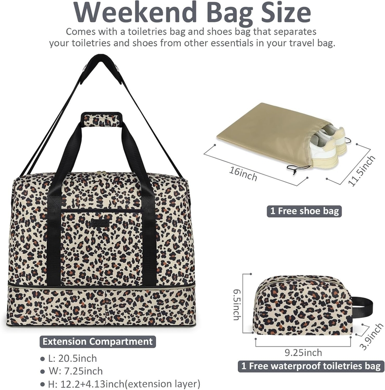 Leopard Erweiterbare große Wochenende Übernachtungswasserdichte Trage auf der Schulter Tote Reisetasche ith Toilettenbeutel