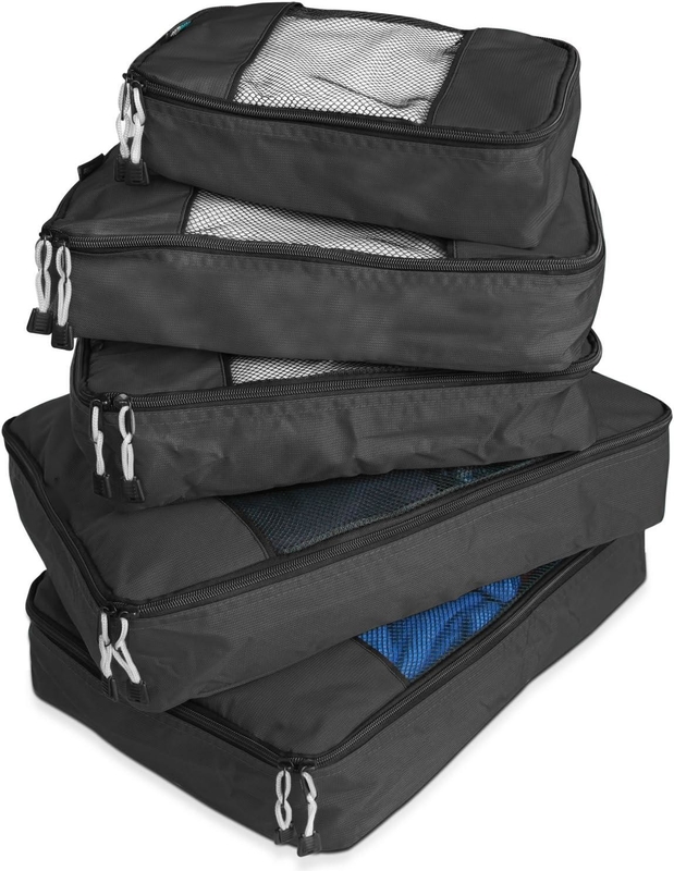 Schwarze große Kapazität Gepäckverpackung Organisation Würfel 5 Pack Reisetasche mit Mesh