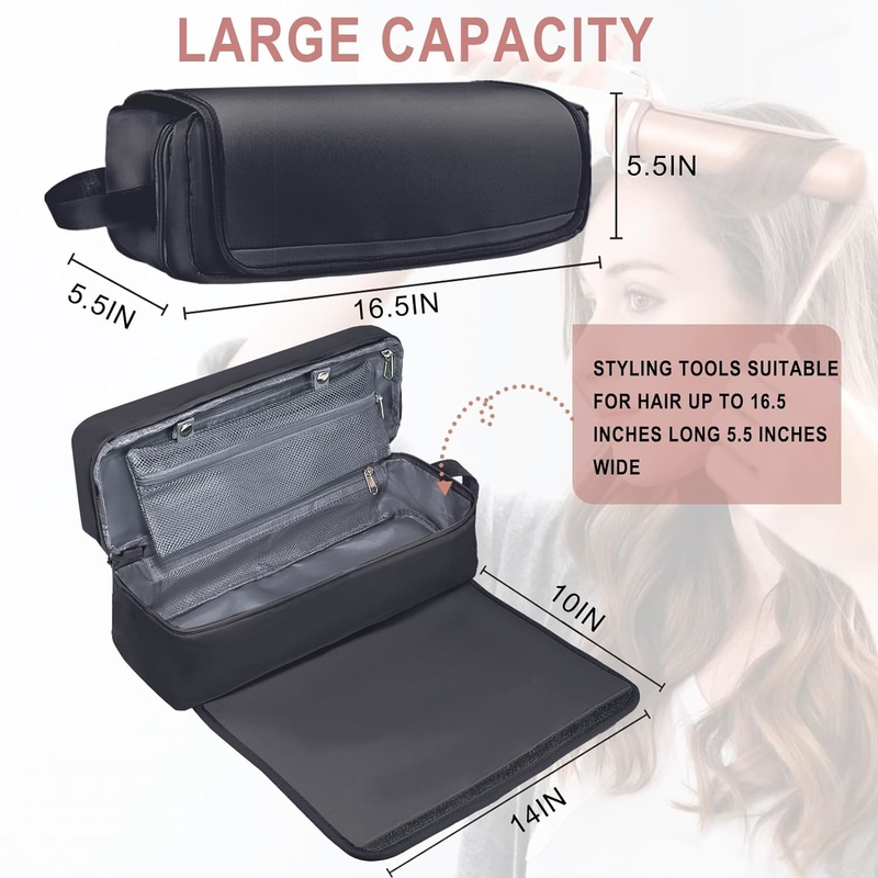 2 in 1 Reisetasche für Haare mit hitzebeständiger Matte für flache Bügeleisen Geradehalter, Lockenbügel und Haarpflegezubehör