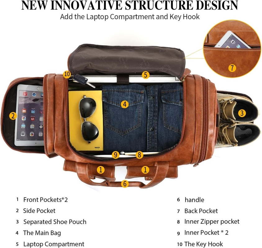 Große braune PU-Leder Tasche mit Schuhbeutel