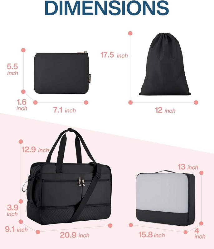Große schwarze 40L Carry On Wochenende Übernachtung Tasche Sport Fitnessstudio Yoga Custom mit Schuhtaschen