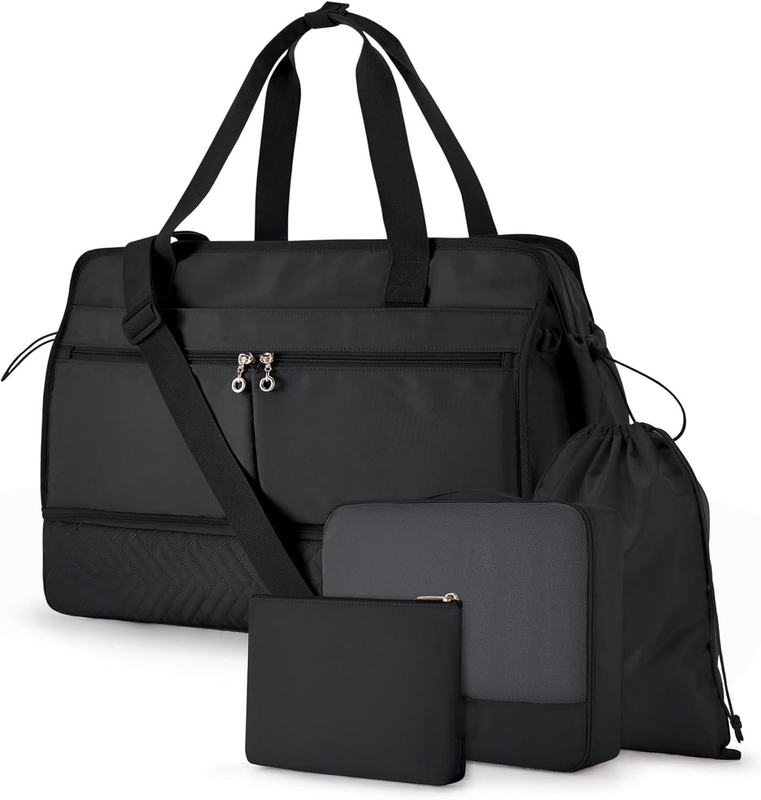 Große schwarze 40L Carry On Wochenende Übernachtung Tasche Sport Fitnessstudio Yoga Custom mit Schuhtaschen