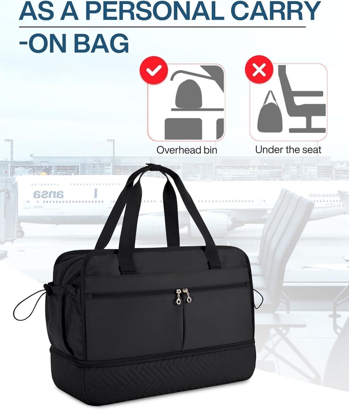 Große schwarze 40L Carry On Wochenende Übernachtung Tasche Sport Fitnessstudio Yoga Custom mit Schuhtaschen