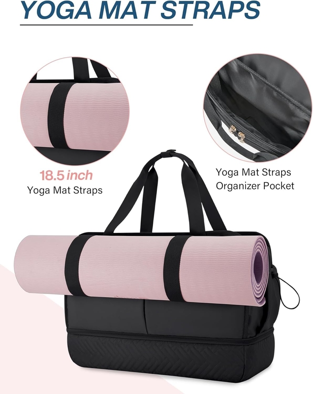 Große schwarze 40L Carry On Wochenende Übernachtung Tasche Sport Fitnessstudio Yoga Custom mit Schuhtaschen