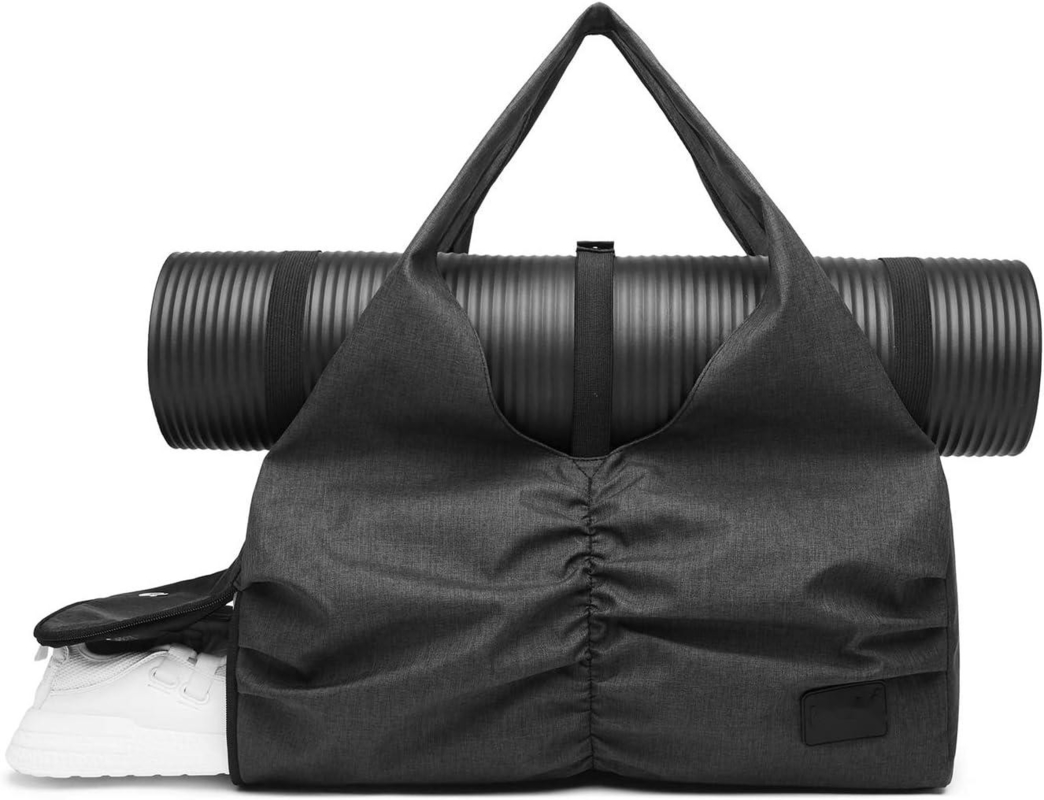 Polyester Schwarz Yoga Gym Sport Duffel Reisetasche mit nassen Trockenlager Taschen