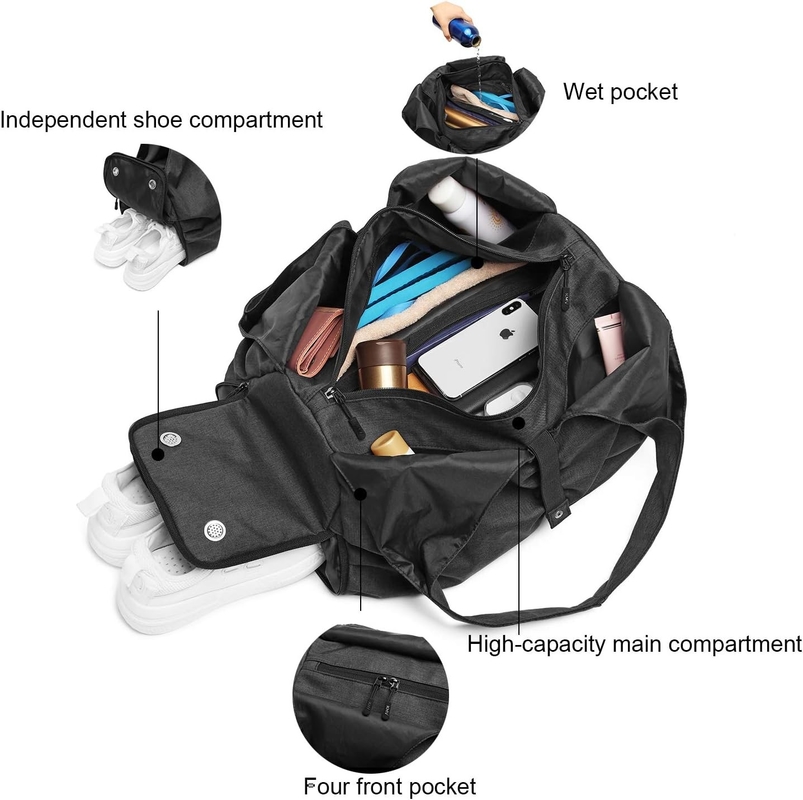 Polyester Schwarz Yoga Gym Sport Duffel Reisetasche mit nassen Trockenlager Taschen