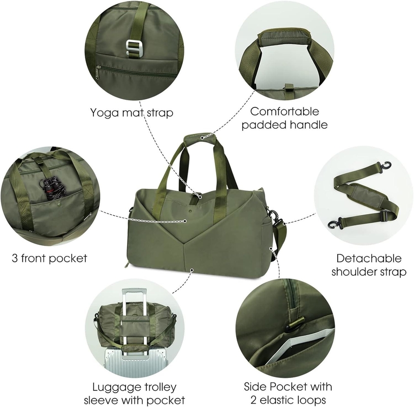 Grüne tragbare Übernachtungs-Weekend-Tasche Gymnastik-Duffel-Tasche mit nassen Taschen-Schuhe Abteil