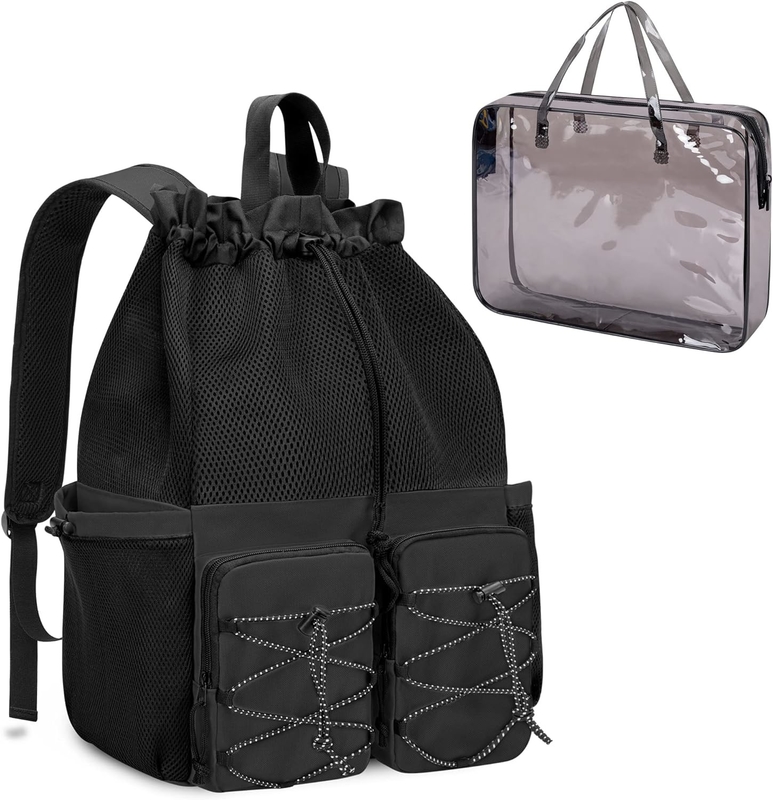 Schwarz Wasserdicht Ziehseile Strand Schwimmen Fitnessraum Pool Sportnetz Custom Travel Bag für Männer und Frauen