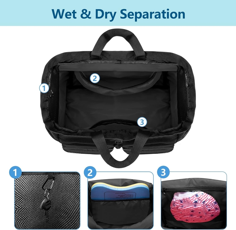 Schwarz Wasserdicht Ziehseile Strand Schwimmen Fitnessraum Pool Sportnetz Custom Travel Bag für Männer und Frauen