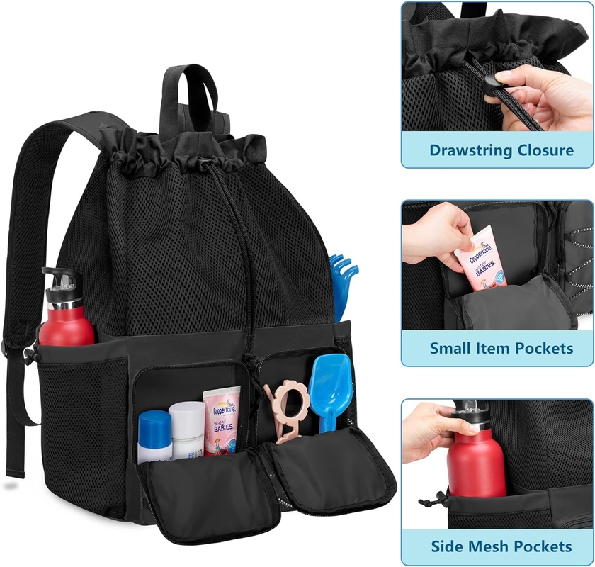 Schwarz Wasserdicht Ziehseile Strand Schwimmen Fitnessraum Pool Sportnetz Custom Travel Bag für Männer und Frauen