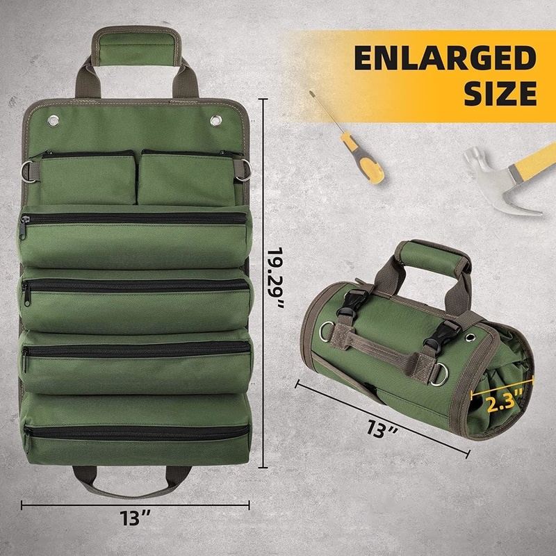 Grüne Wasserdichte Schwerlast-Portable Tool Roll Up Tasche Trennbarer Reißverschluss Tasche für Männer Frauen
