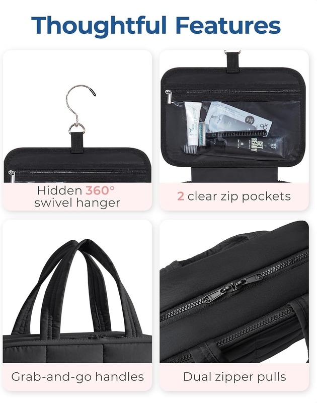 Schwarz Großes Tragbare Reisezubehör Essentials Schwellendes Make-up Kosmetische benutzerdefinierte Reisetasche mit Schmuckorganisator