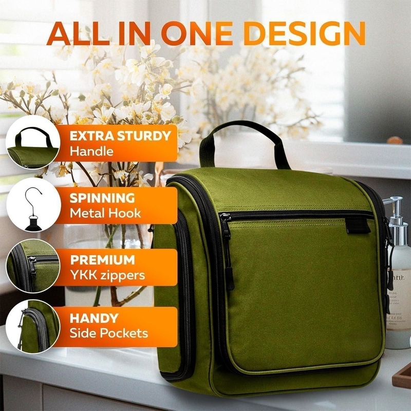 Wasserdicht Groß Hygiene Toilettenartikel Make-up Kosmetik Custom Reisetasche mit Metall Schwenkhaken für Männer Frauen