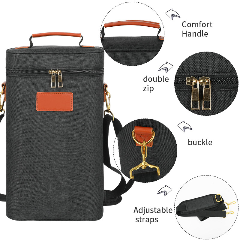 Leckdicht, isoliert, gepolstert, 2 Flaschen, Geschenk-Tote-Träger, eigene Reisetasche mit Schultergurt